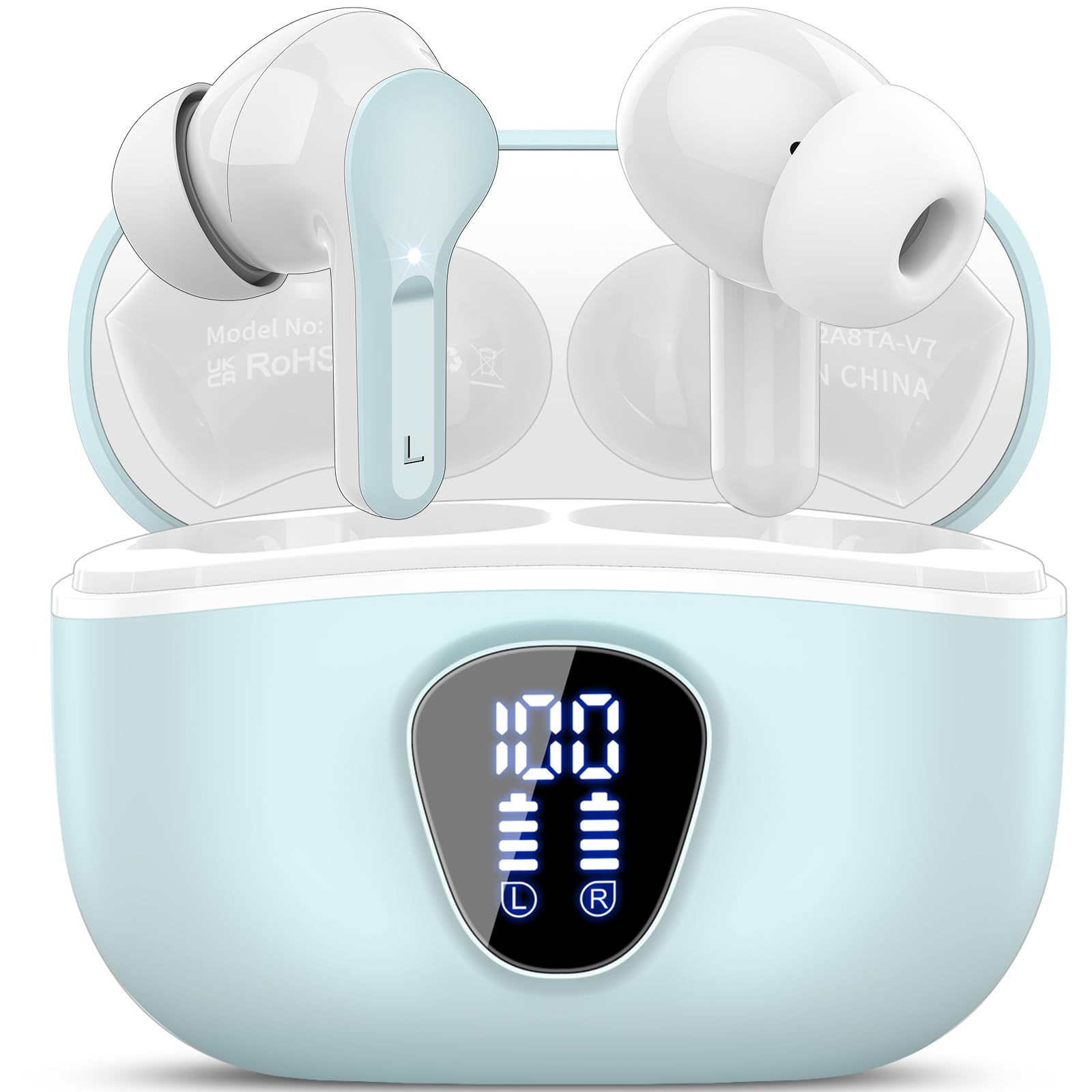 I53 Bluetooth 5.4 Wireless Earbuds with HiFi Stereo, ENC Mic & LED Display for Workout