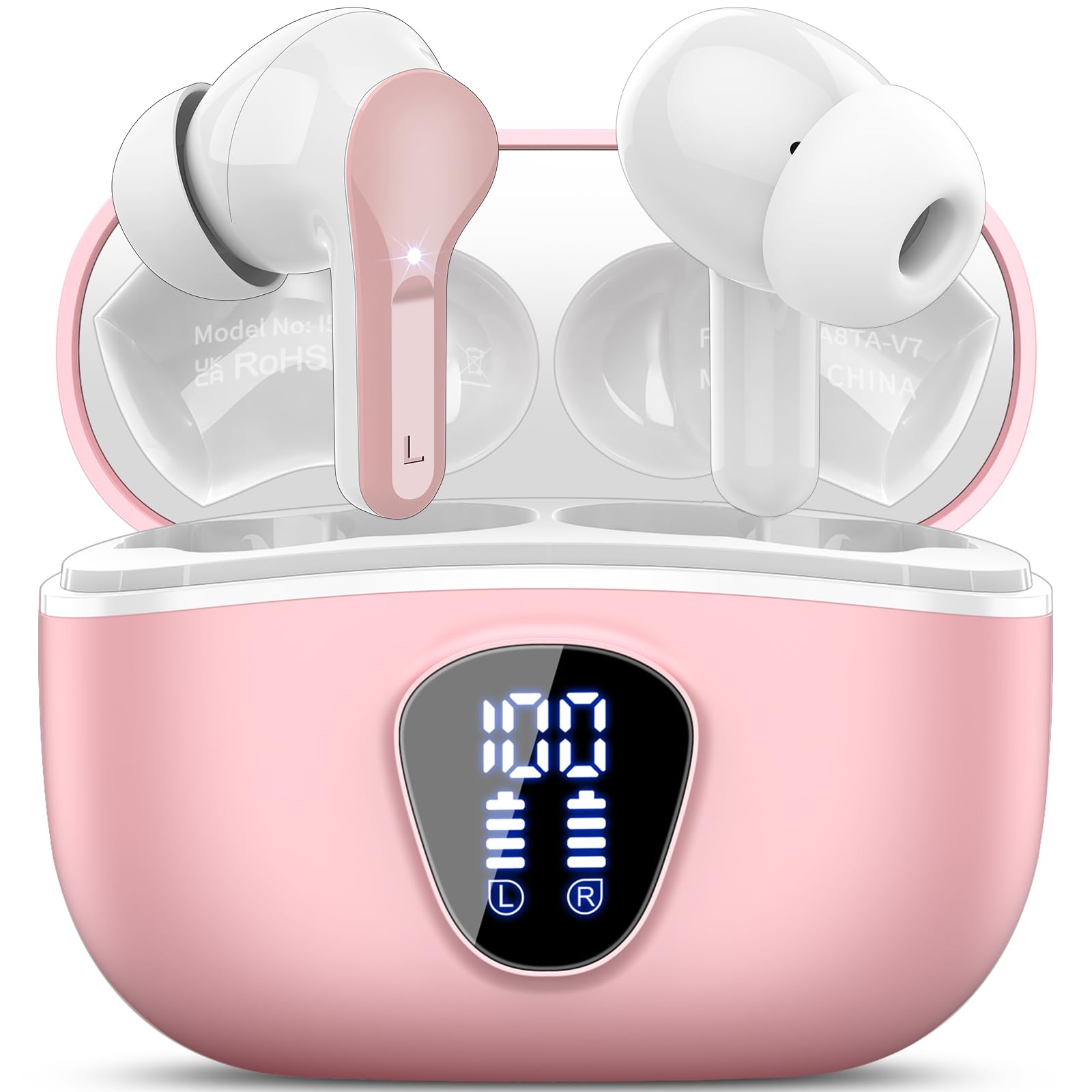I53 Bluetooth 5.4 Wireless Earbuds with HiFi Stereo, ENC Mic & LED Display for Workout