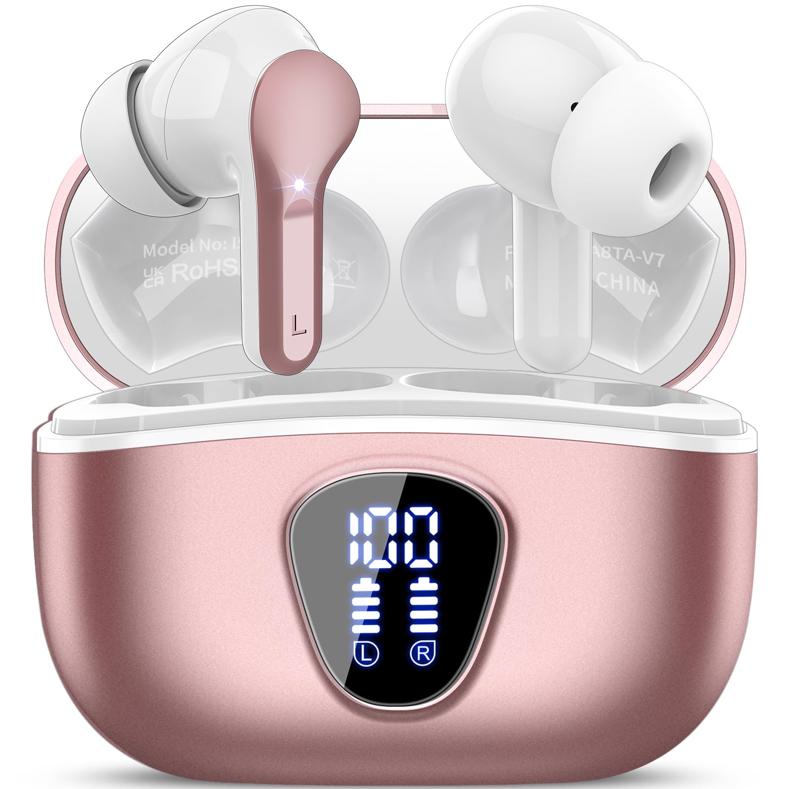 I53 Bluetooth 5.4 Wireless Earbuds with HiFi Stereo, ENC Mic & LED Display for Workout