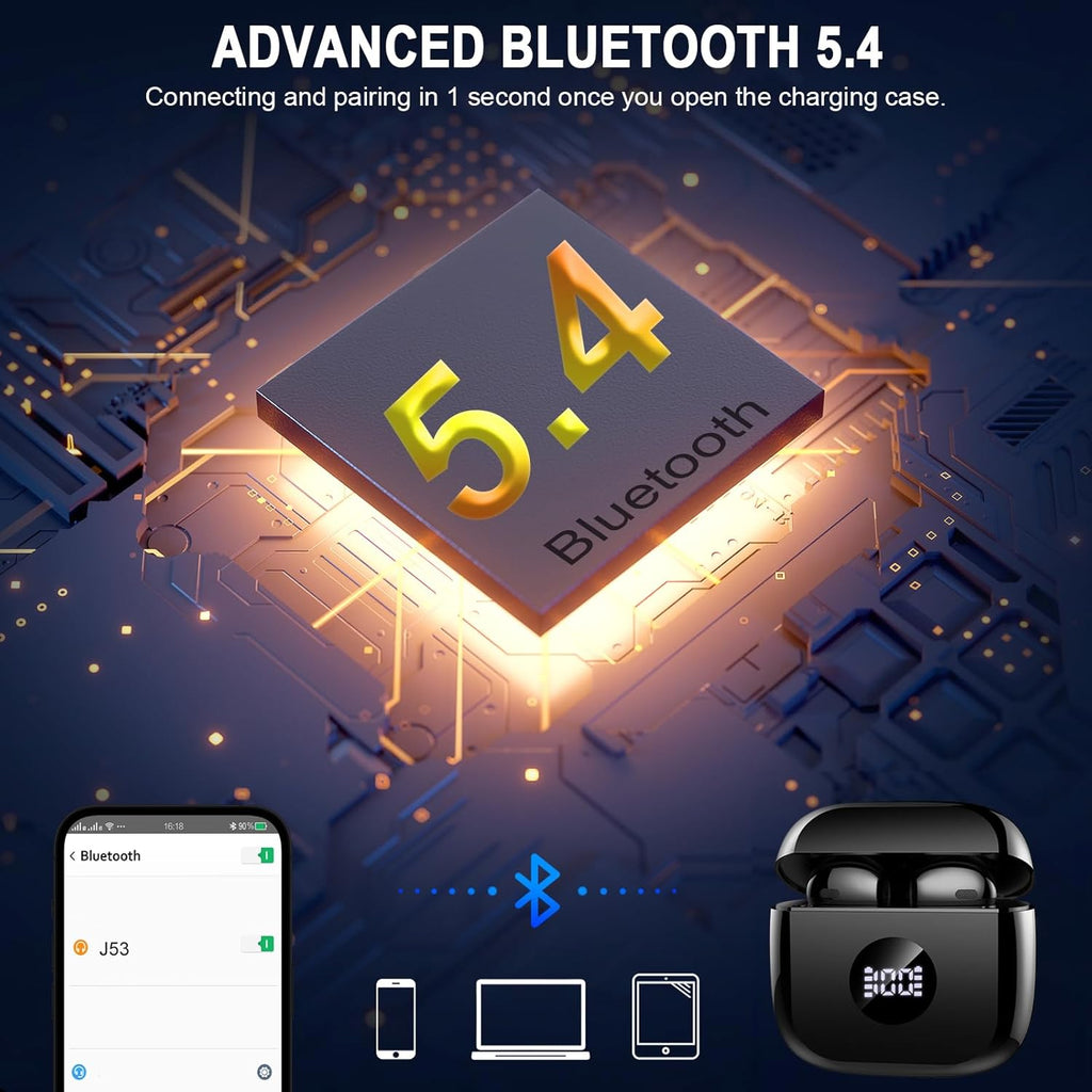 J53 Bluetooth 5.4 Wireless Earbuds with LED Display