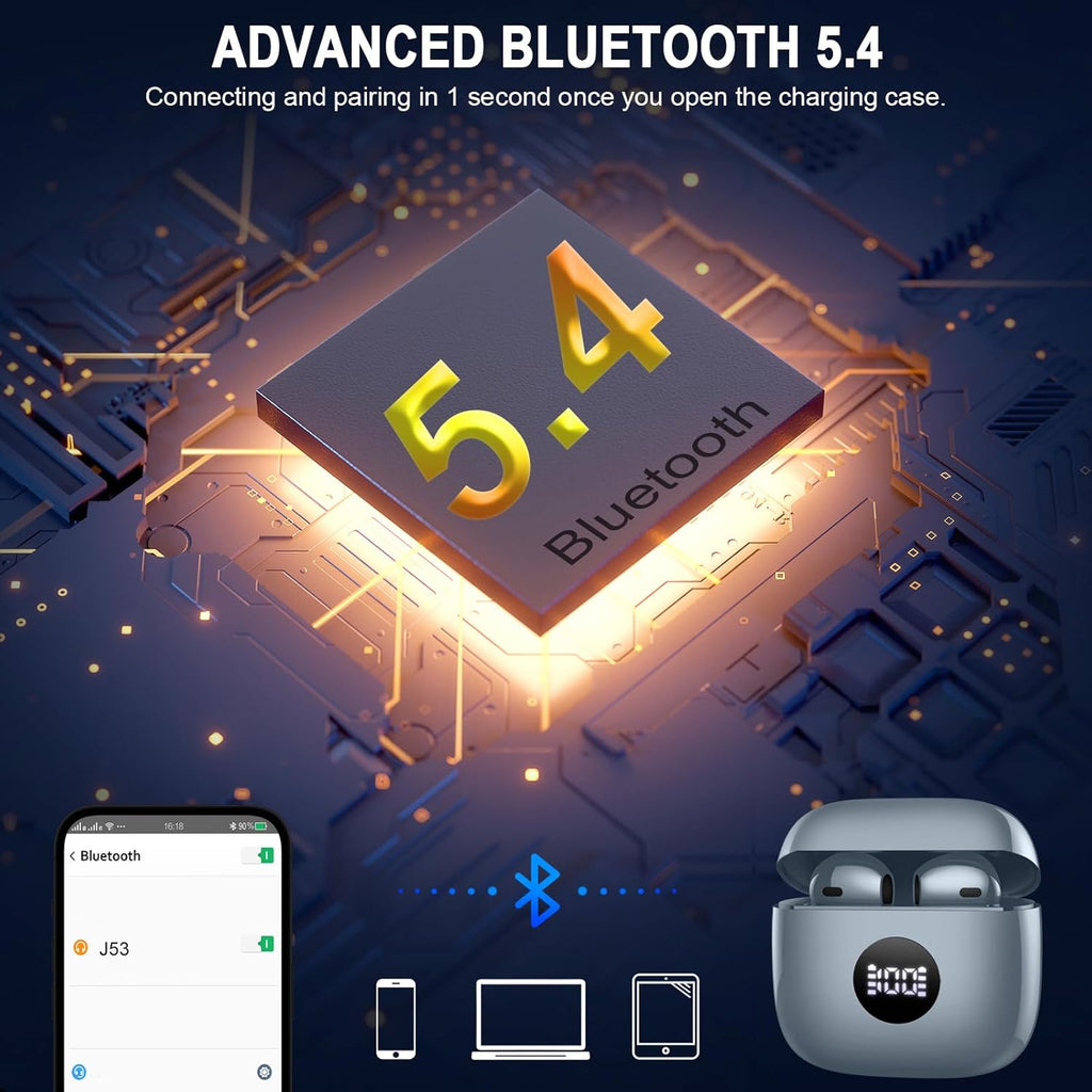 J53 Bluetooth 5.4 Wireless Earbuds with LED Display