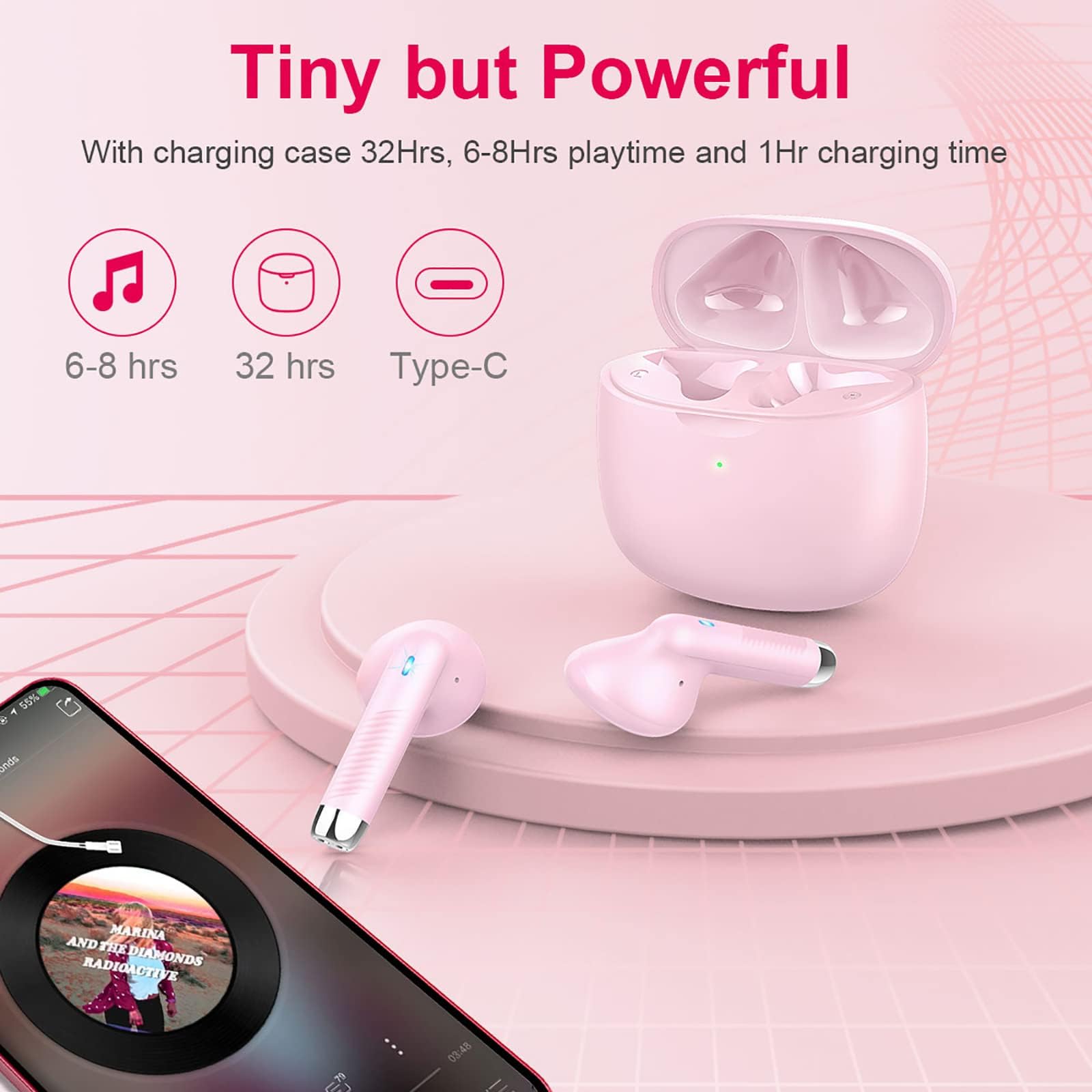 J51 Bluetooth 5.4 Wireless Earbuds with Deep Bass, ENC Calls & 32H Playtime