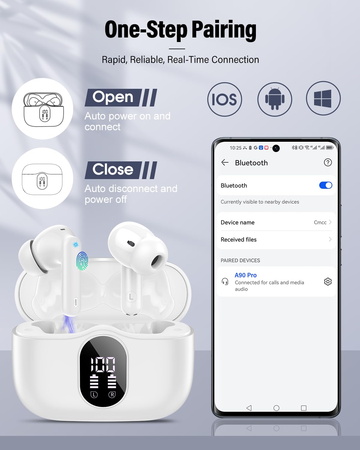 A90 Pro Bluetooth Wireless Earbuds – Deep Bass & Clear Calls