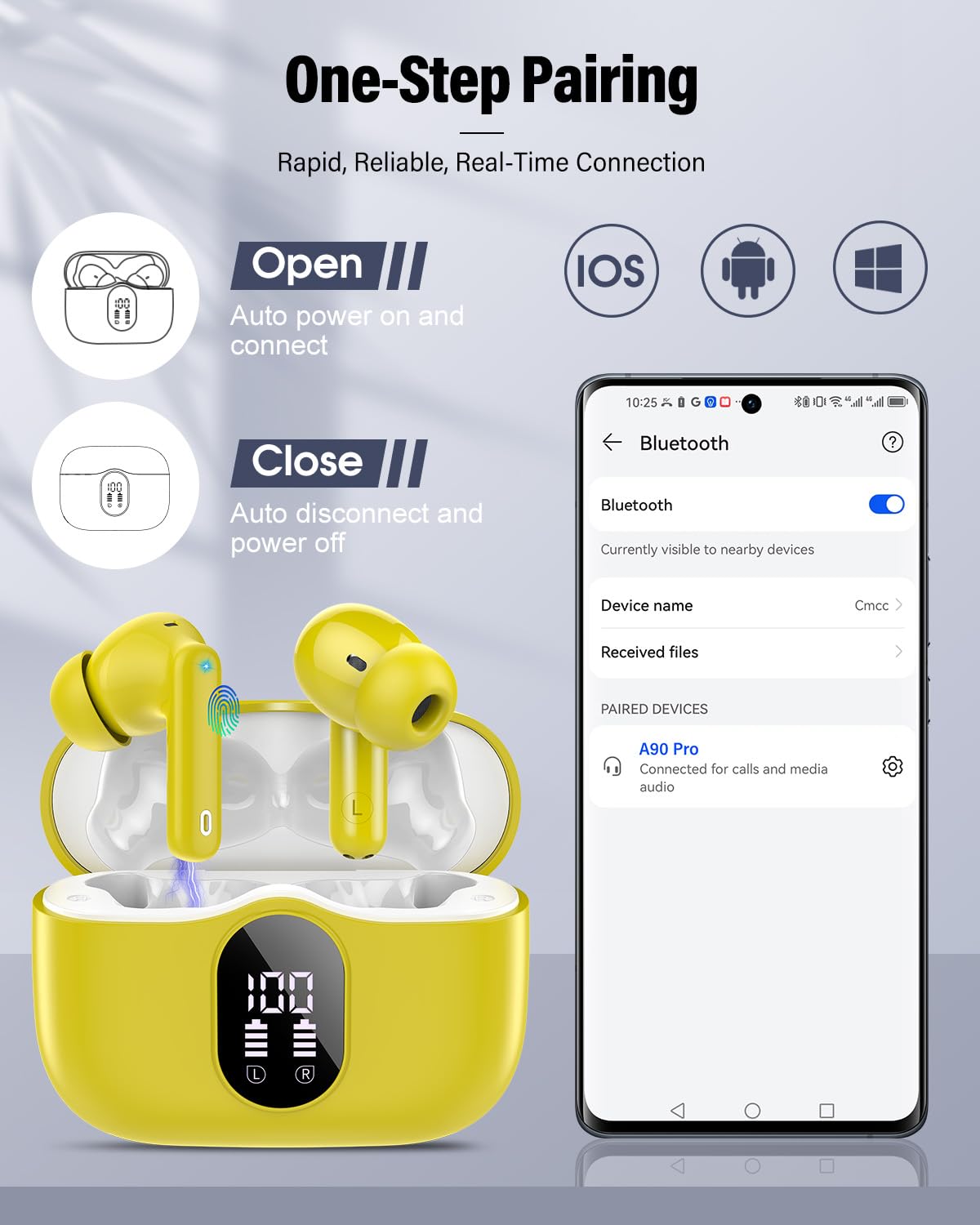 A90 Pro Bluetooth Wireless Earbuds – Deep Bass & Clear Calls