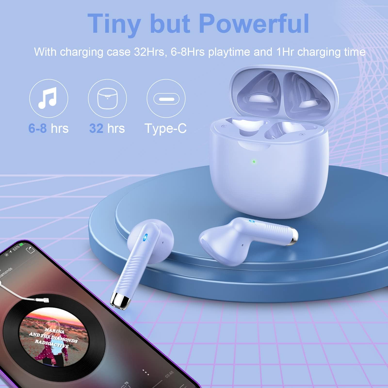 J51 Bluetooth 5.4 Wireless Earbuds with Deep Bass, ENC Calls & 32H Playtime