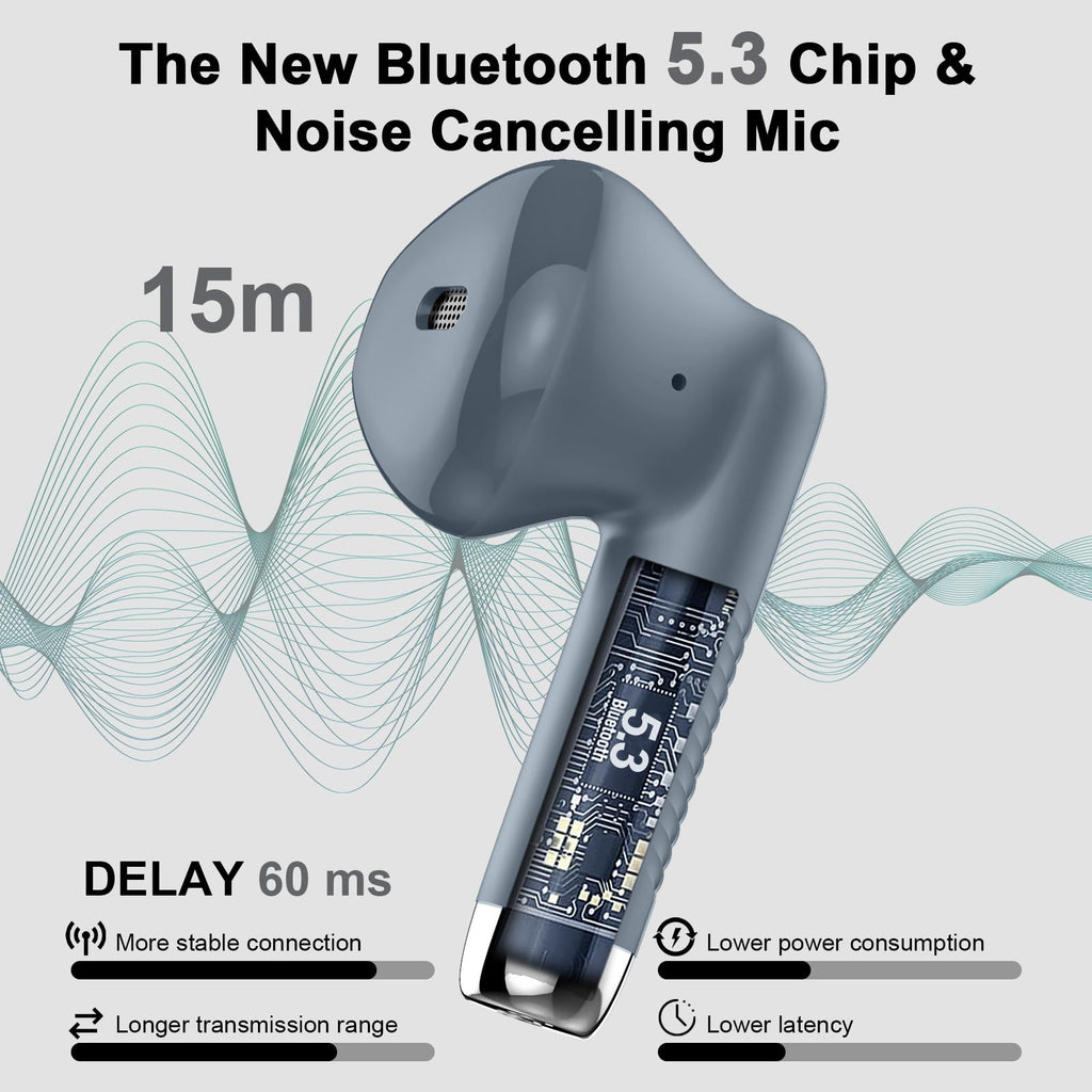 J51 Bluetooth 5.4 Wireless Earbuds with Deep Bass, ENC Calls & 32H Playtime