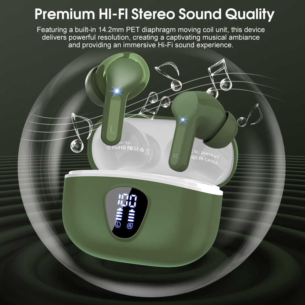 I53 Bluetooth 5.4 Wireless Earbuds with HiFi Stereo, ENC Mic & LED Display for Workout