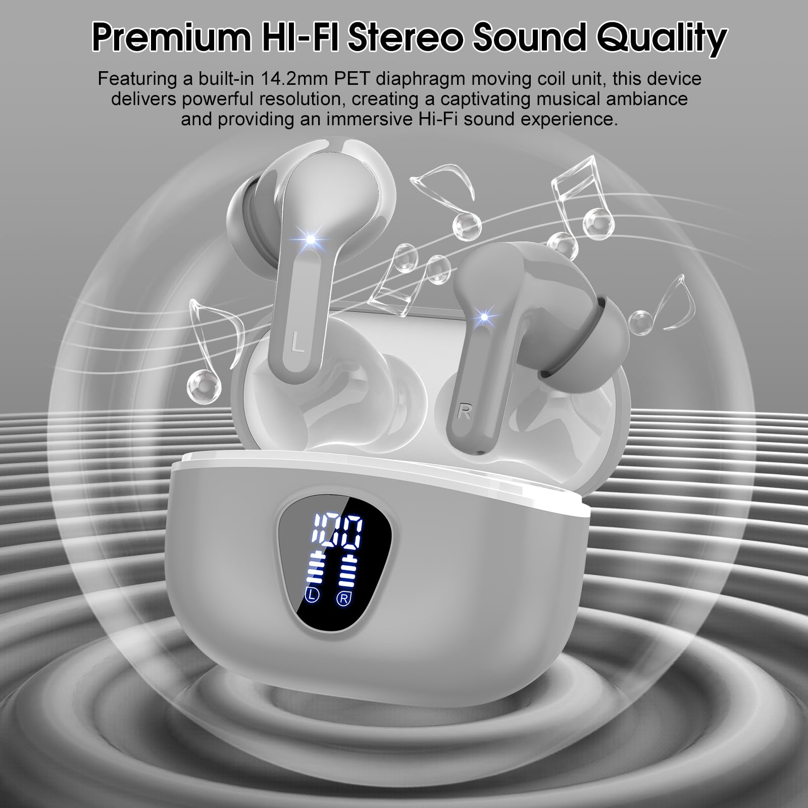I53 Bluetooth 5.4 Wireless Earbuds with HiFi Stereo, ENC Mic & LED Display for Workout