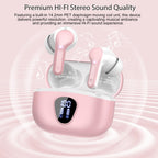 I53 Bluetooth 5.4 Wireless Earbuds with HiFi Stereo, ENC Mic & LED Display for Workout