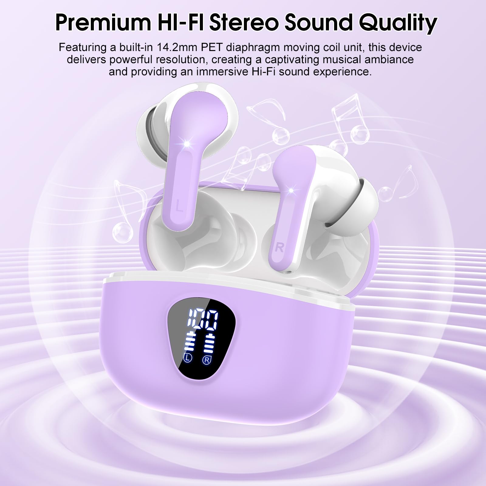 I53 Bluetooth 5.4 Wireless Earbuds with HiFi Stereo, ENC Mic & LED Display for Workout