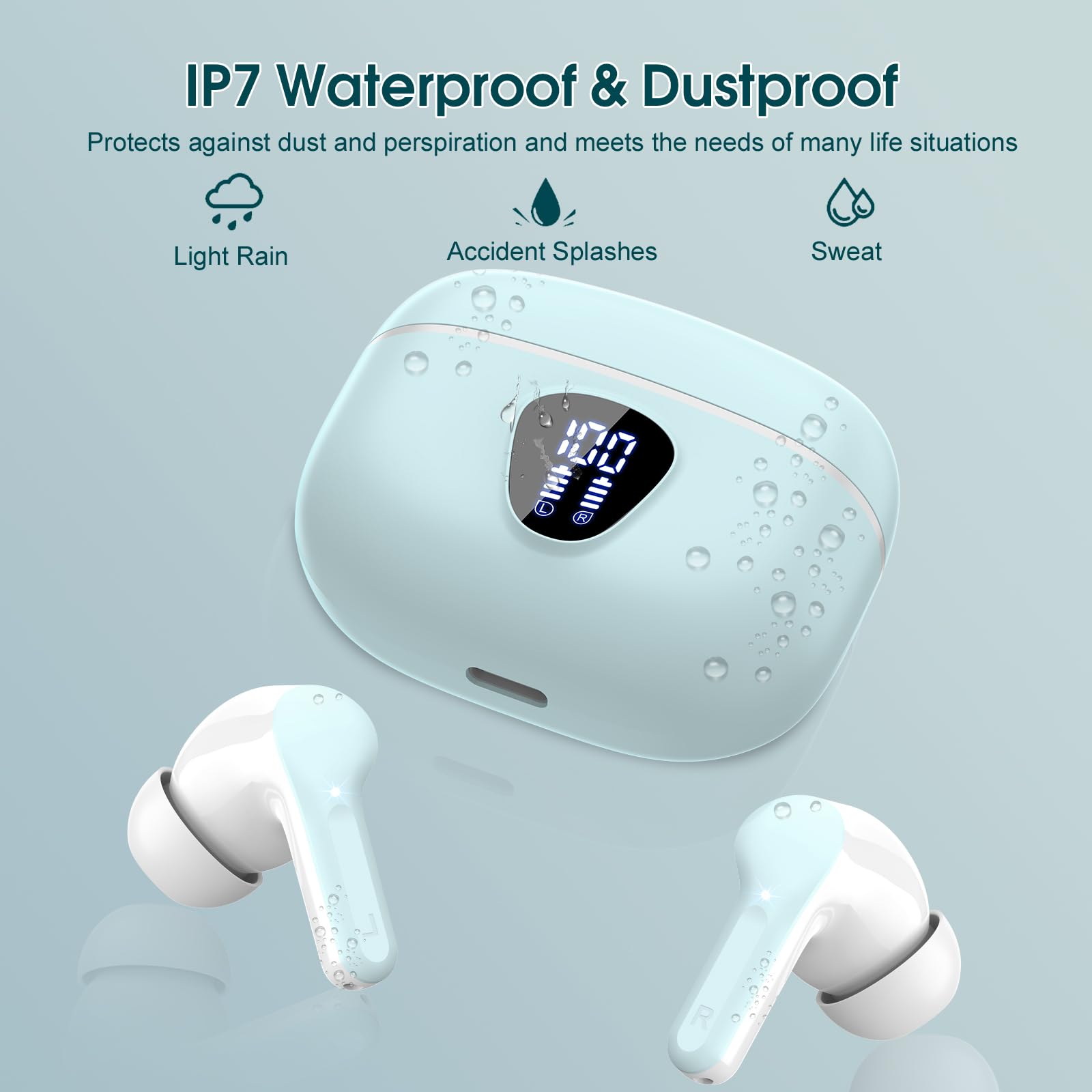 I53 Bluetooth 5.4 Wireless Earbuds with HiFi Stereo, ENC Mic & LED Display for Workout