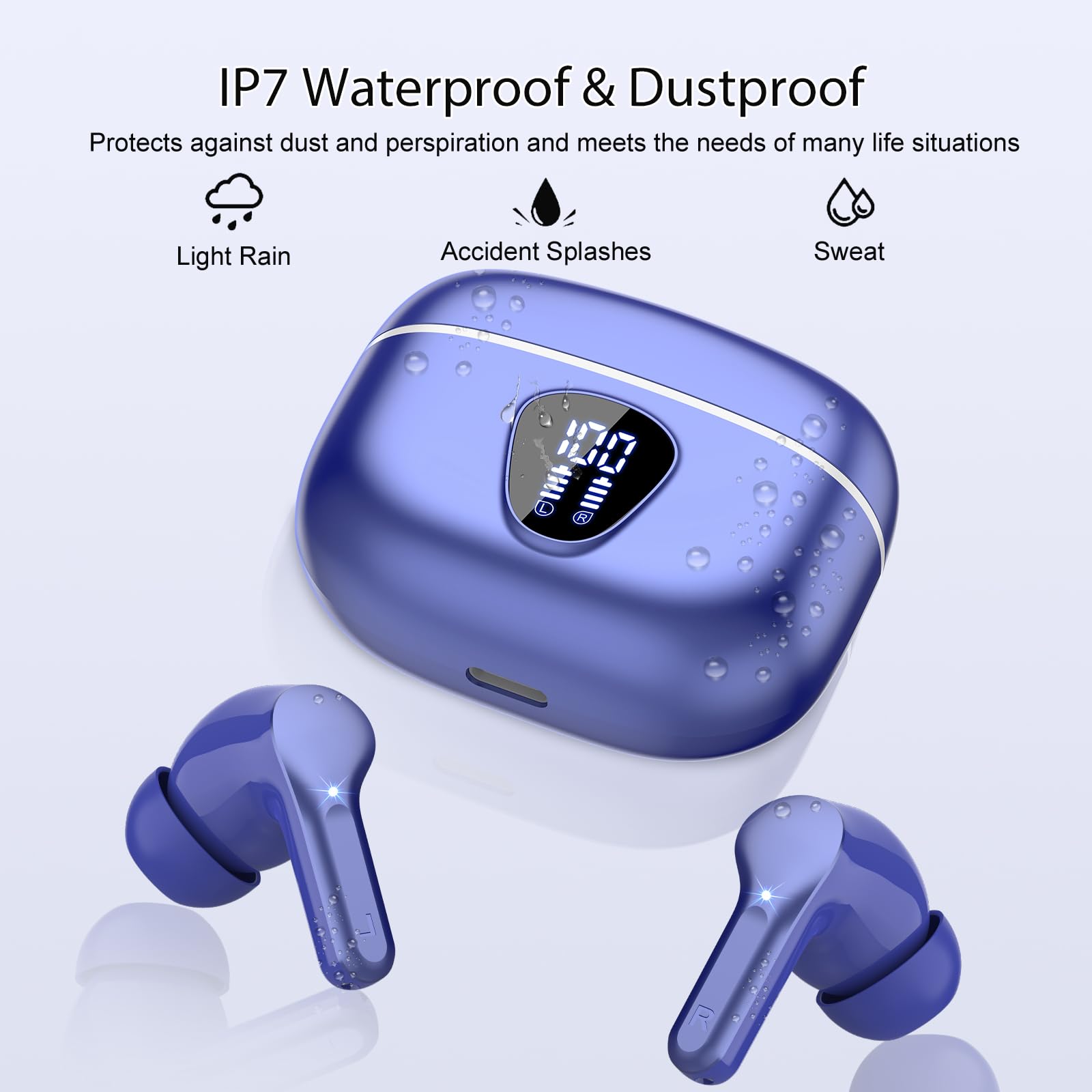 I53 Bluetooth 5.4 Wireless Earbuds with HiFi Stereo, ENC Mic & LED Display for Workout