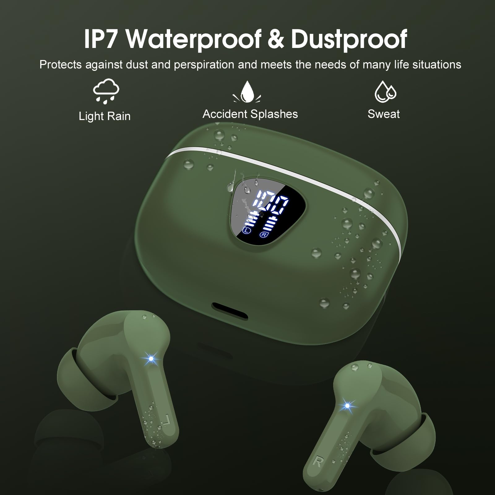 I53 Bluetooth 5.4 Wireless Earbuds with HiFi Stereo, ENC Mic & LED Display for Workout