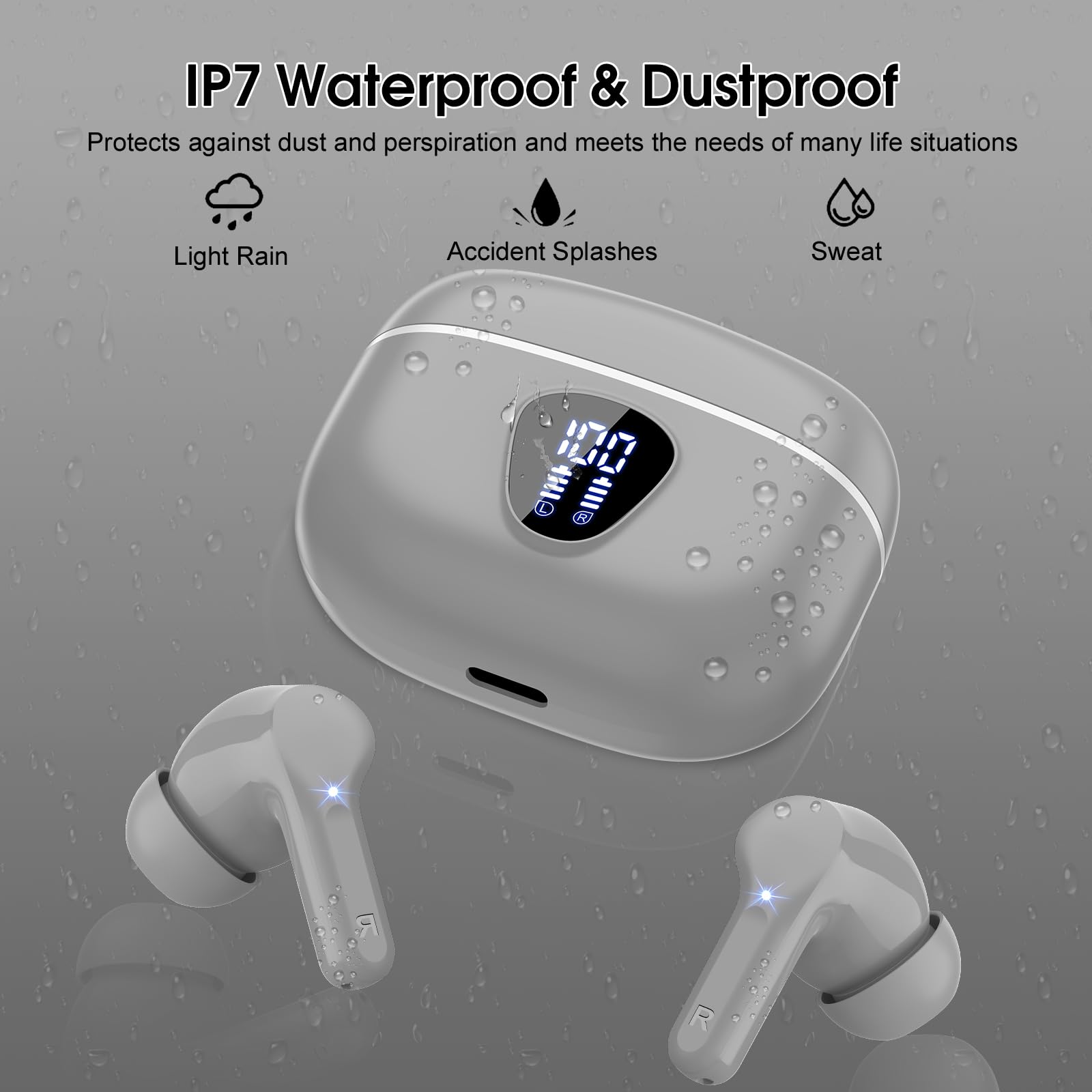 I53 Bluetooth 5.4 Wireless Earbuds with HiFi Stereo, ENC Mic & LED Display for Workout