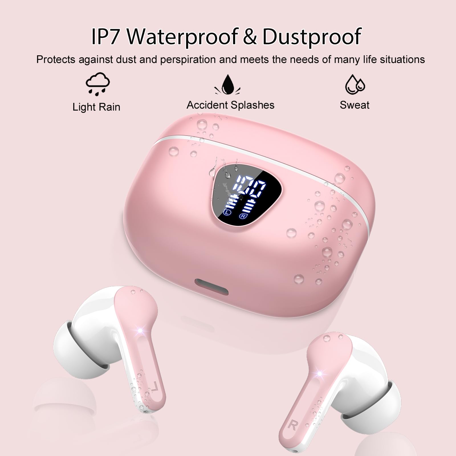 I53 Bluetooth 5.4 Wireless Earbuds with HiFi Stereo, ENC Mic & LED Display for Workout