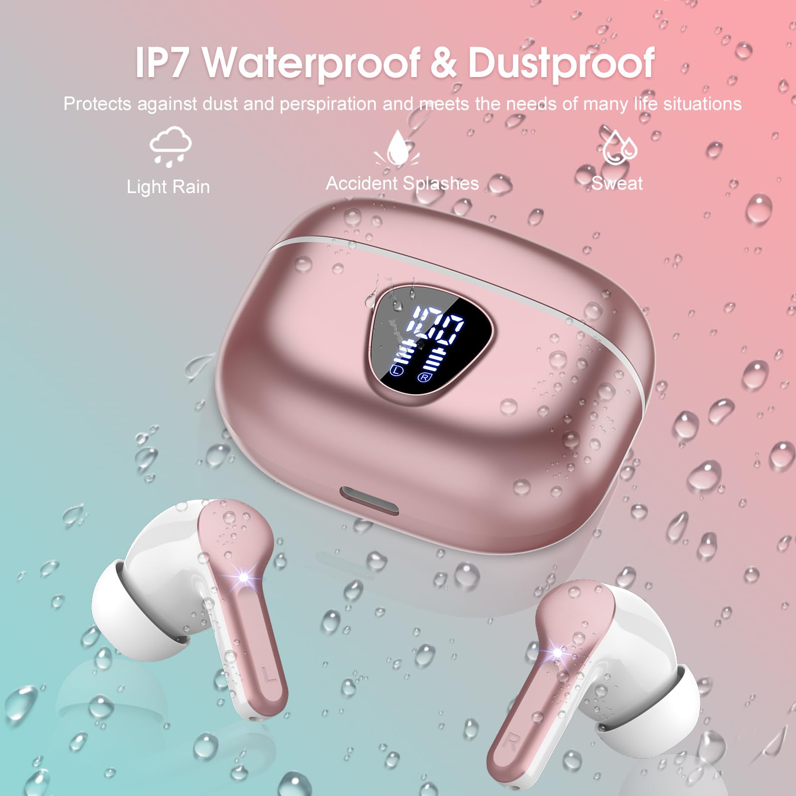I53 Bluetooth 5.4 Wireless Earbuds with HiFi Stereo, ENC Mic & LED Display for Workout