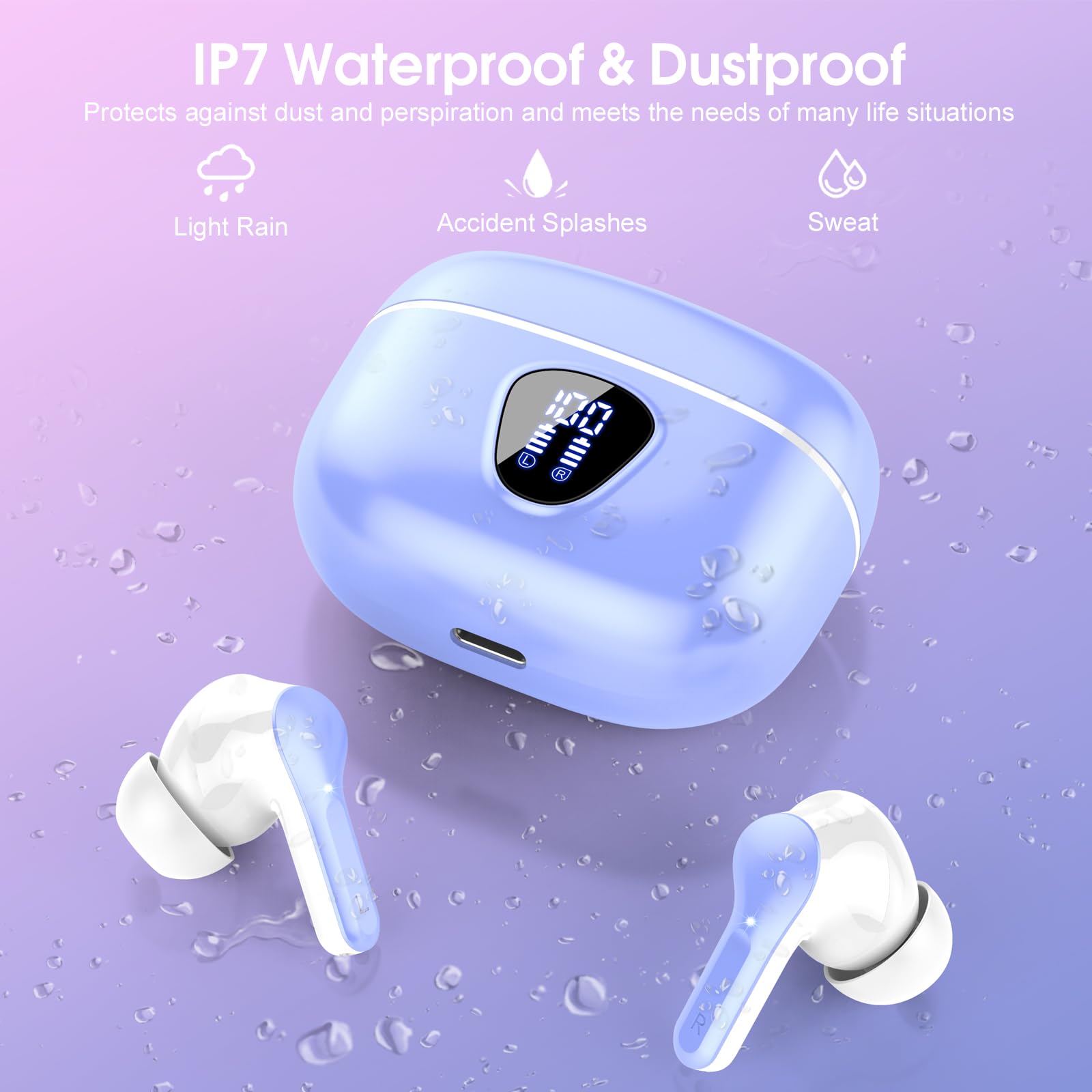 I53 Bluetooth 5.4 Wireless Earbuds with HiFi Stereo, ENC Mic & LED Display for Workout