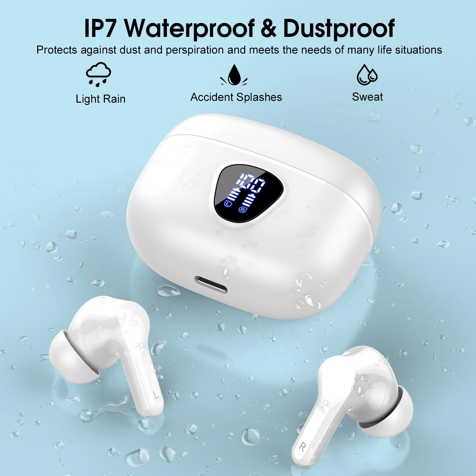 I53 Bluetooth 5.4 Wireless Earbuds with HiFi Stereo, ENC Mic & LED Display for Workout