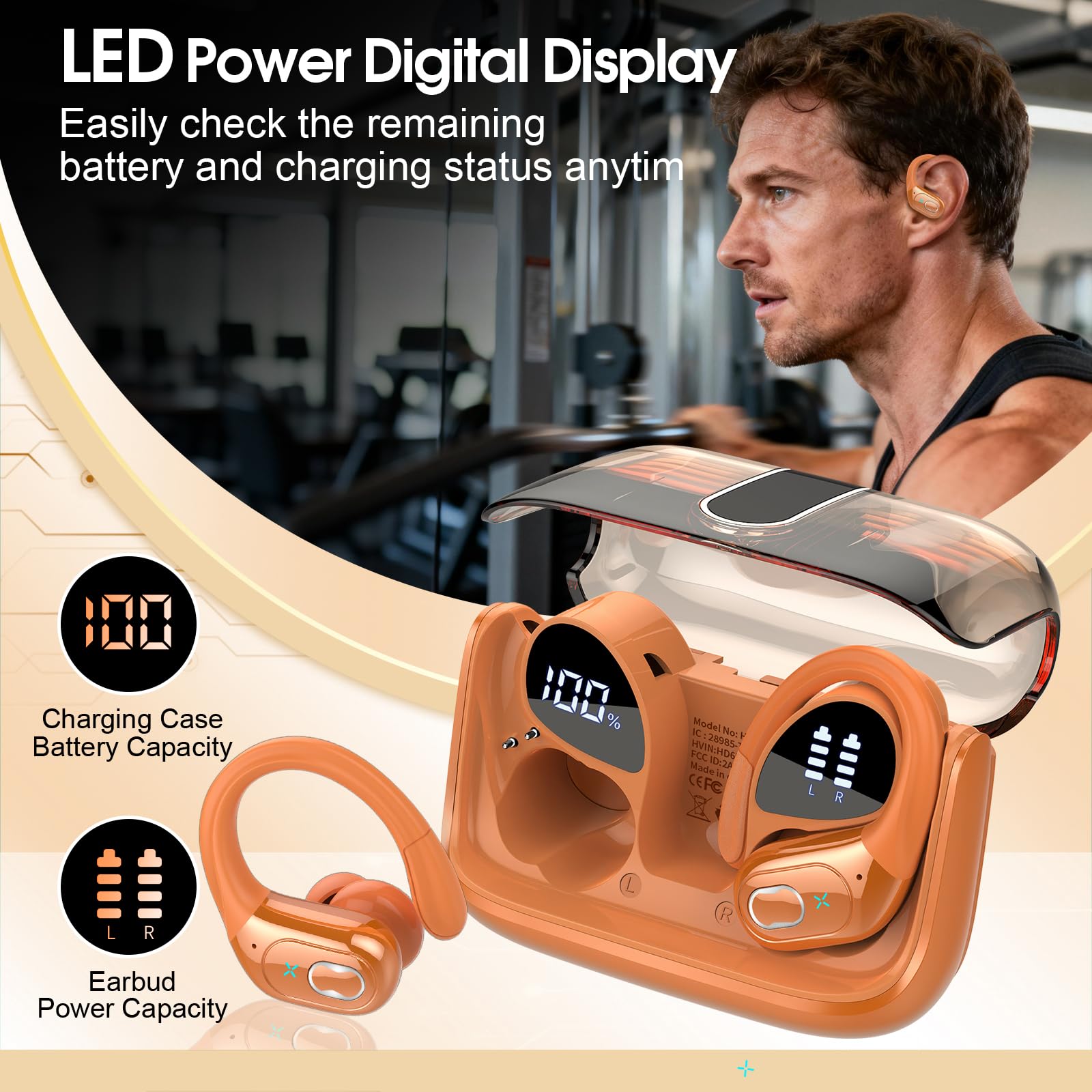 HD65 Bluetooth 5.4 Wireless Earbuds for Sports