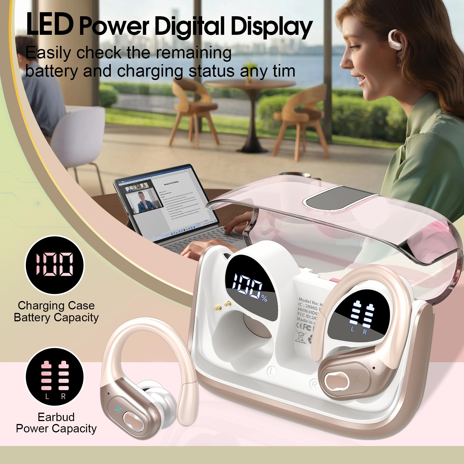 HD65 Bluetooth 5.4 Wireless Earbuds for Sports