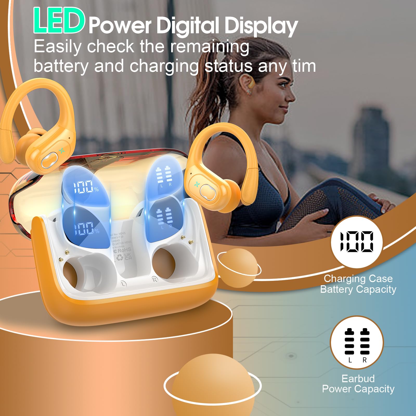 HD65 Bluetooth 5.4 Wireless Earbuds for Sports
