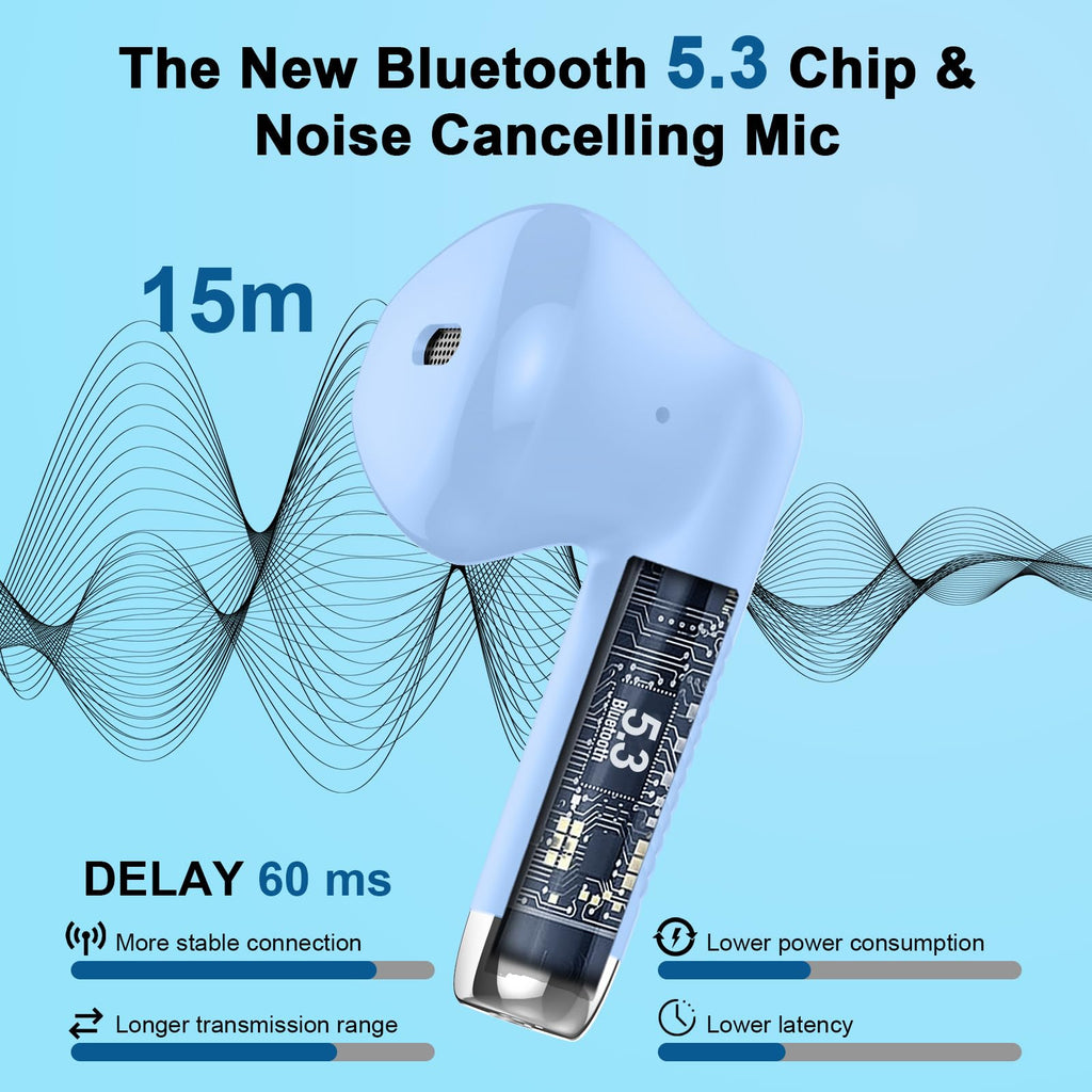 J51 Bluetooth 5.4 Wireless Earbuds with Deep Bass, ENC Calls & 32H Playtime