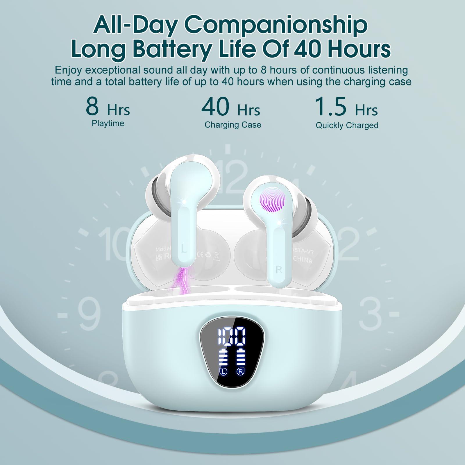 I53 Bluetooth 5.4 Wireless Earbuds with HiFi Stereo, ENC Mic & LED Display for Workout