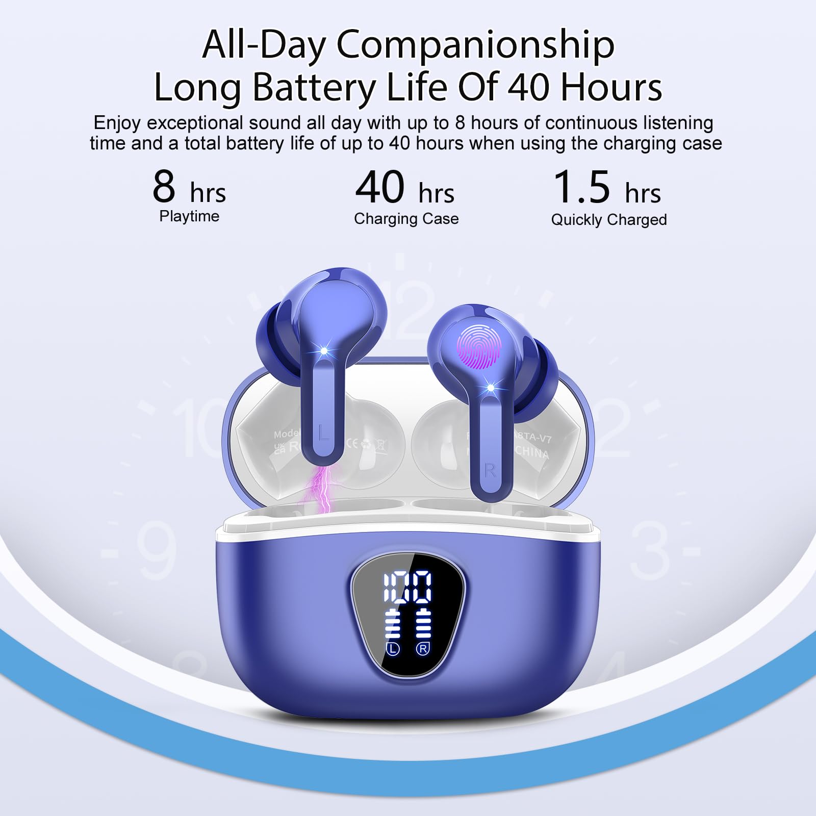 I53 Bluetooth 5.4 Wireless Earbuds with HiFi Stereo, ENC Mic & LED Display for Workout