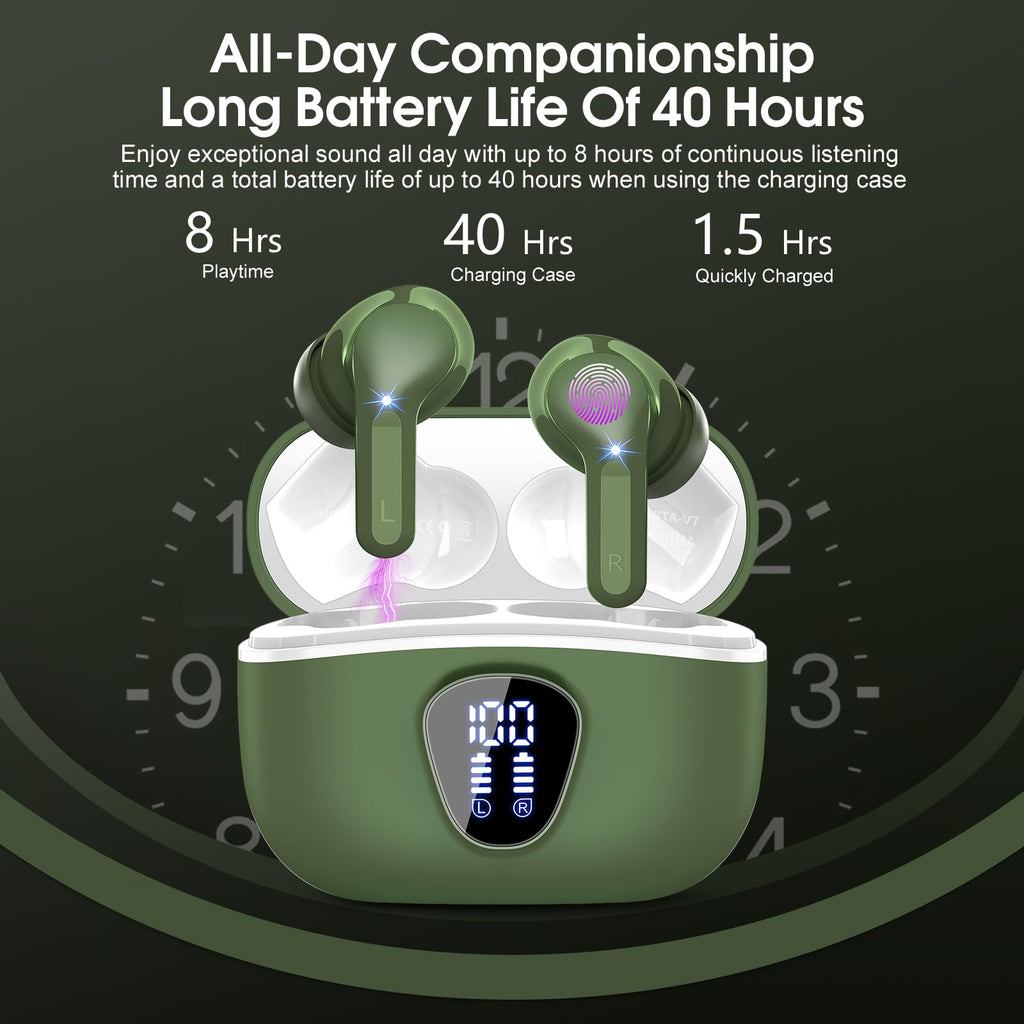 I53 Bluetooth 5.4 Wireless Earbuds with HiFi Stereo, ENC Mic & LED Display for Workout