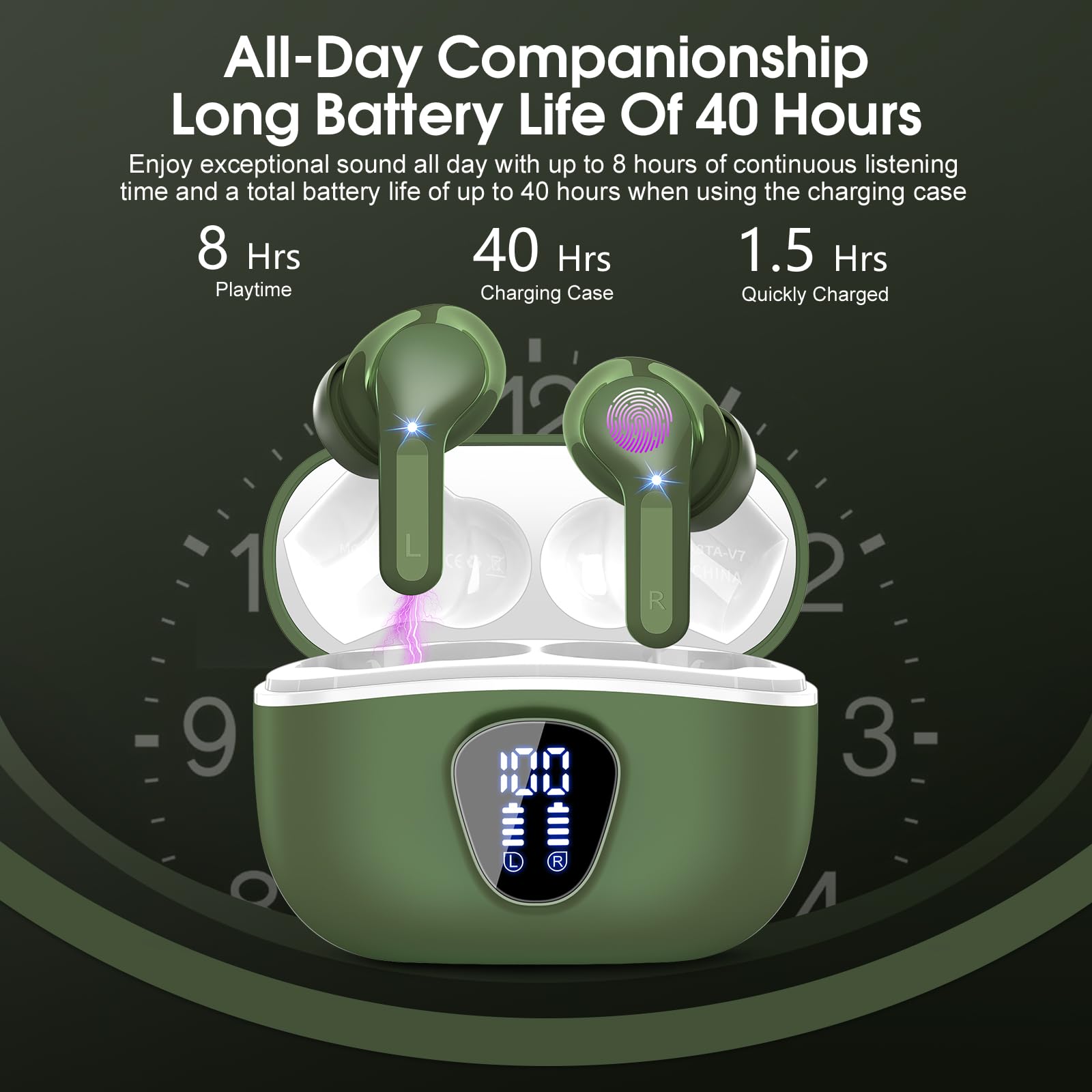 I53 Bluetooth 5.4 Wireless Earbuds with HiFi Stereo, ENC Mic & LED Display for Workout