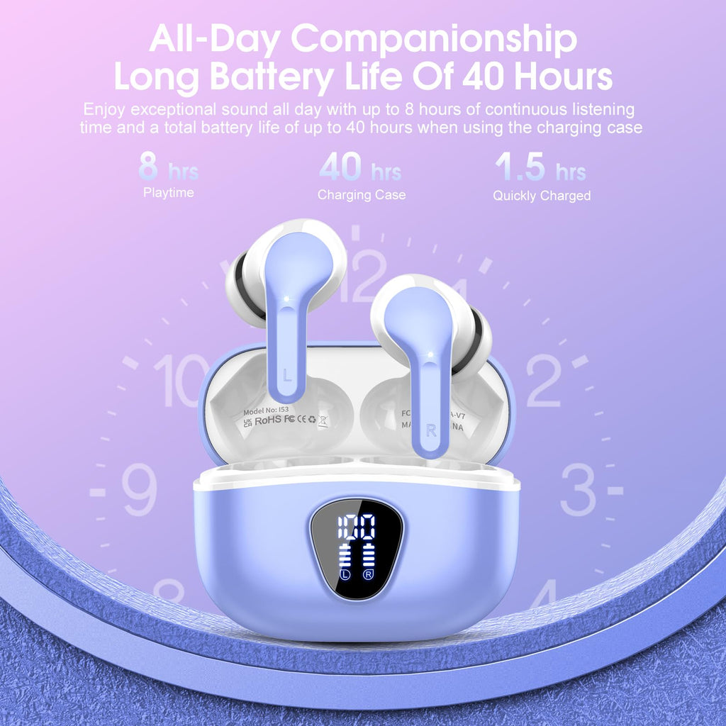 I53 Bluetooth 5.4 Wireless Earbuds with HiFi Stereo, ENC Mic & LED Display for Workout