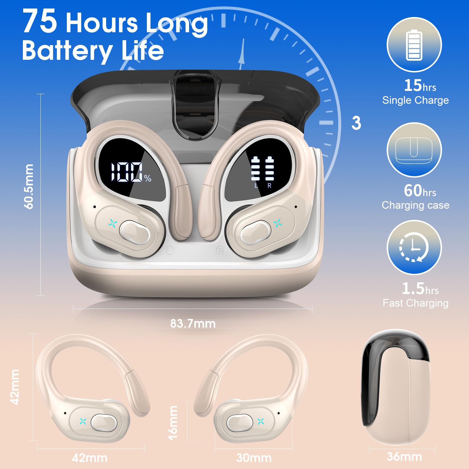 HD65 Bluetooth 5.4 Wireless Earbuds for Sports