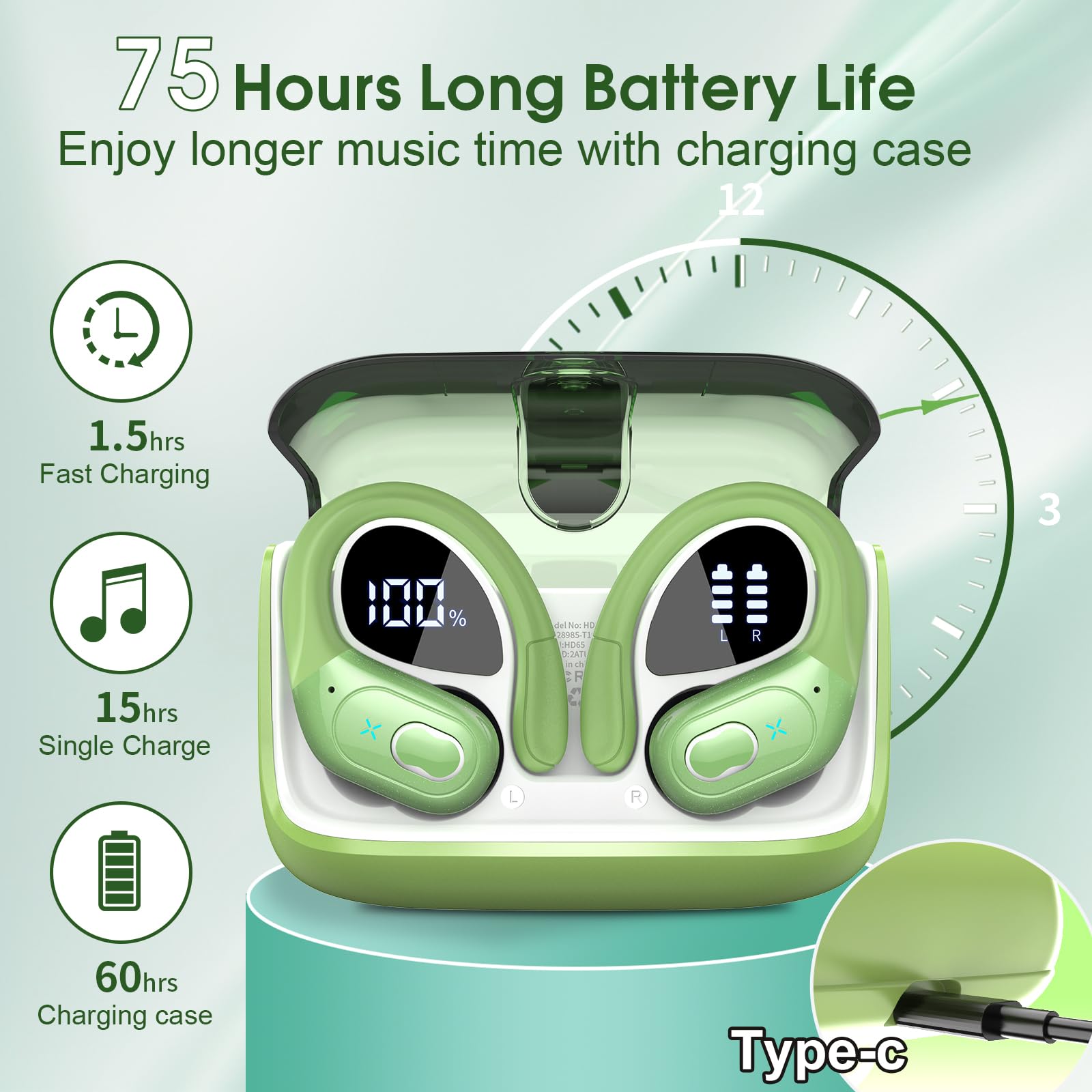 HD65 Bluetooth 5.4 Wireless Earbuds for Sports