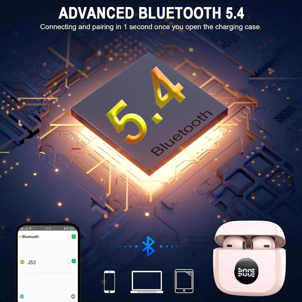 J53 Bluetooth 5.4 Wireless Earbuds with LED Display