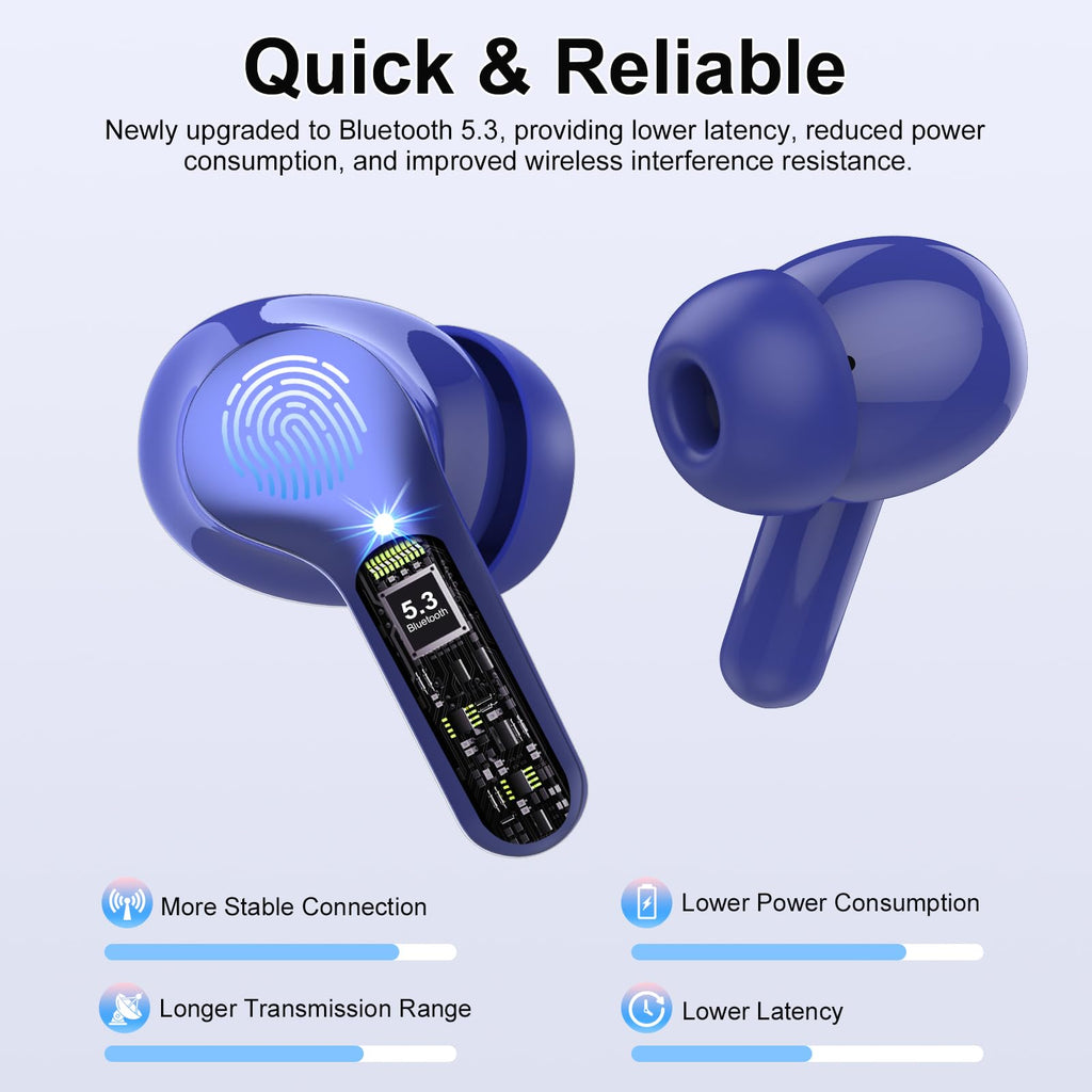 I53 Bluetooth 5.4 Wireless Earbuds with HiFi Stereo, ENC Mic & LED Display for Workout