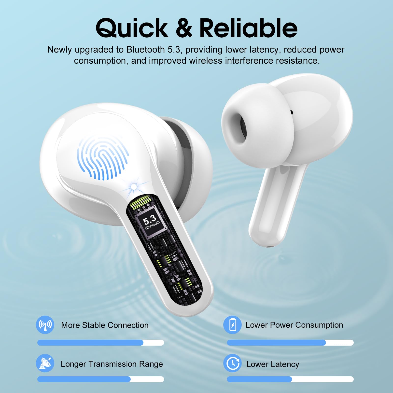 I53 Bluetooth 5.4 Wireless Earbuds with HiFi Stereo, ENC Mic & LED Display for Workout