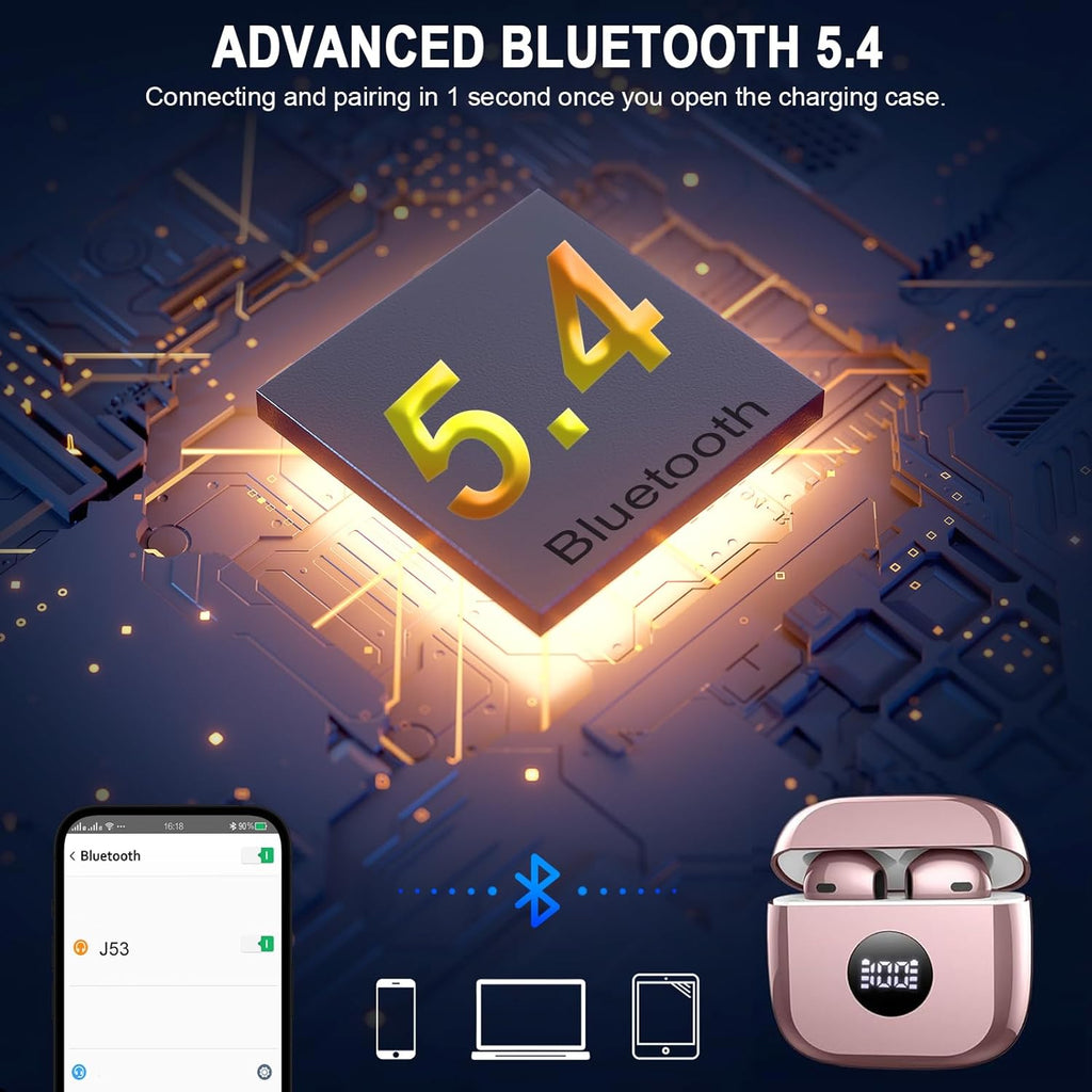 J53 Bluetooth 5.4 Wireless Earbuds with LED Display