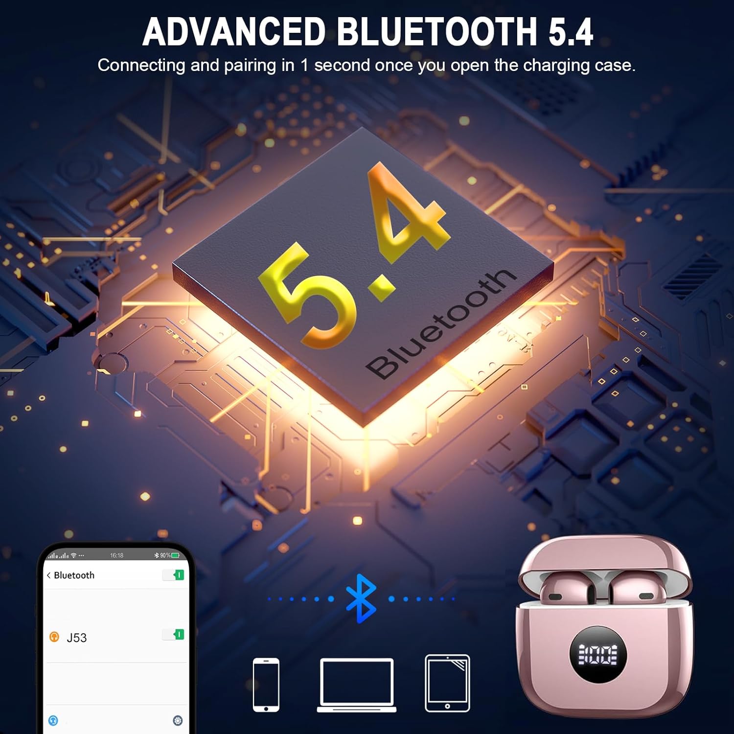 J53 Bluetooth 5.4 Wireless Earbuds with LED Display