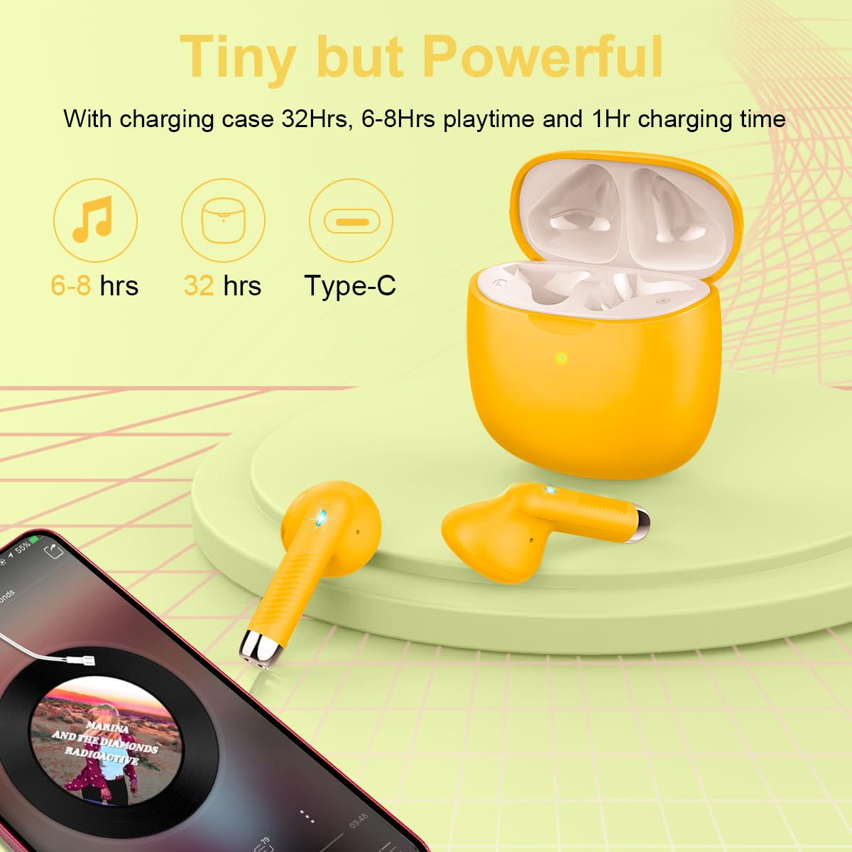 J51 Bluetooth 5.4 Wireless Earbuds with Deep Bass, ENC Calls & 32H Playtime
